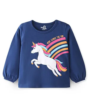 Doodle Poodle 100% Cotton Full Sleeves T-Shirt With Unicorn Print - Navy Blue