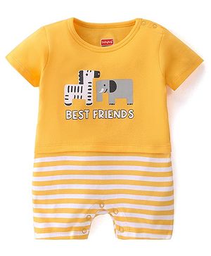 Babyhug 100% Cotton Half Sleeves Romper Animal Print - Yellow