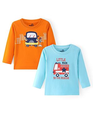 Doodle Poodle 100% Cotton Full Sleeves T-Shirt with Vehicle Print Pack of 2 -  Blue & Orange