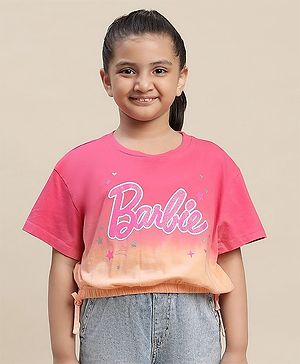 Kidsville Mattel Featuring Half Sleeves Barbie Printed Top  - Pink