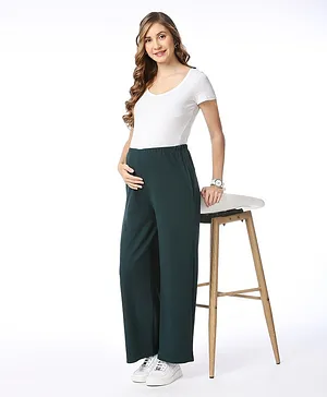 Bella Mama Full Length High Coverage Rib Solid Knit Pant - Green