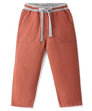 Babyhug Cotton Spandex Woven Full Length Trouser Solid Colour - Rust