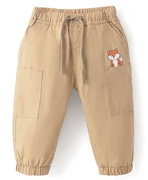 Babyhug 100% Cotton Woven Full Length Squirrel Print Trousers - khaki