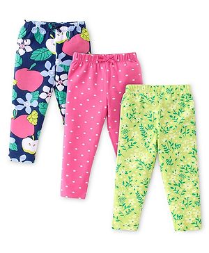 Babyhug Cotton Lycra Knit Stretchable Leggings Floral Print Pack of 3 - Multicolor