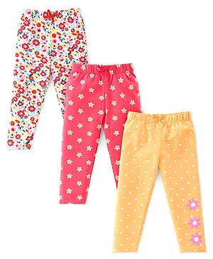 Babyhug Cotton Lycra Full Length Leggings Floral Printed Pack of 3 - Pink & Yellow Babyhug Cotton Lycra Full Length Leggings Floral Printed Pack of 3 - Pink & Yellow