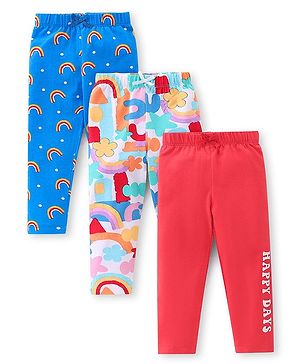 Babyhug Cotton Lycra Knit Full Length Leggings Rainbow Floral & Text  Print Pack of 3 - Blue  & Red Babyhug Cotton Lycra Knit Full Length Leggings Rainbow Floral & Text  Print Pack of 3 - Blue  & Red