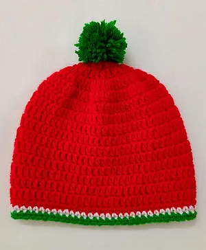 Little Peas Christmas Theme Handmade Pom Pom Detailed  Woollen Cap - Red & Green