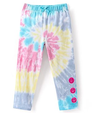 Babyhug Cotton Lycra Full Length Leggings With Smiley Print - Multicolour