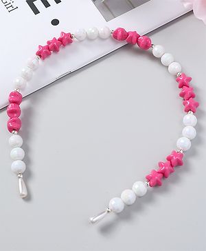 Babyhug Free Size Hair Band with Stars & Beads - Dark Pink