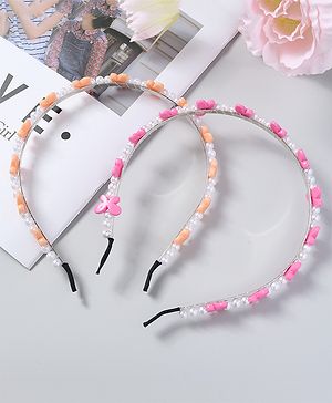 Babyhug Free Size Hair Bands with Butterfly Applique Pack of 2 - Dark Pink & Light Orange