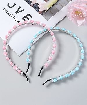 Babyhug Free Size Hair Bands with Flower Applique Pack of 2 - Light Pink & Blue