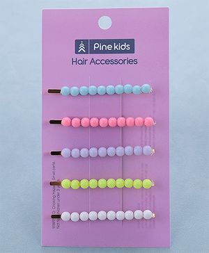Pine Kids Free Size Hair Pins with Pearl Applique Pack of 5 - Multicolour