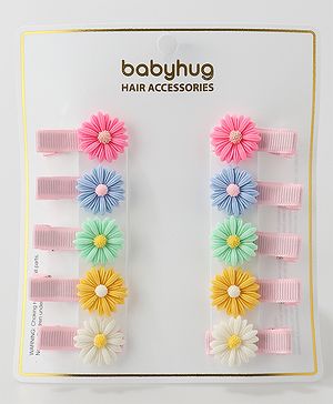 Babyhug Hair Pins And Clips Flower Applique Pack of 10 - Multicolour