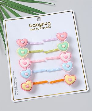 Babyhug Hair Pins And Clips Heart Shape Pack of 10 - Multicolour