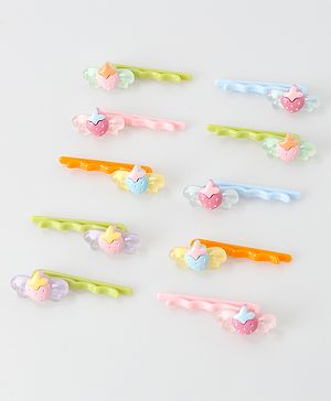 Babyhug Hair Pins And Clips Strawberry Applique Pack of 10 - Multicolour