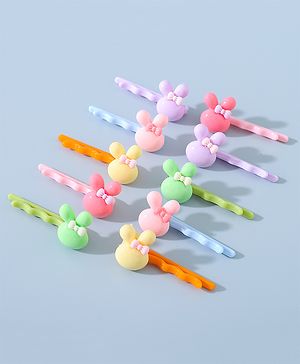 Babyhug Hair Pins And Clips Bunny Applique Pack of 10 - Multicolour