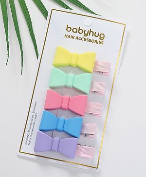 Babyhug Hair Pins And Clips with Bow Applique Free Size Pack of 5 - Multicolour
