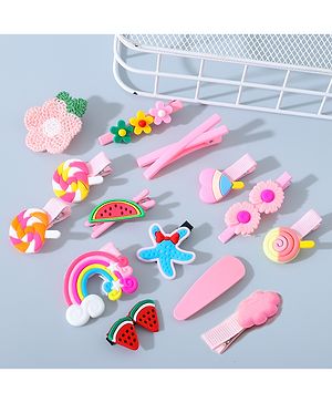 Babyhug Hair Pins And Clips Combo Pack of 14  -  Pink