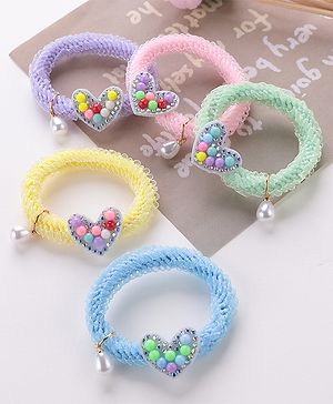 Babyhug Rubber Bands & Scrunchies Sets Heart Applique Pack of 5 - Multicolour
