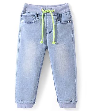 Babyhug Denim Full Length Washed Stretchable Joggers - Light Blue