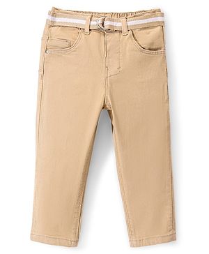 Babyhug Denim Washed Full Length  Jeans With Stretch Solid Colour - Beige
