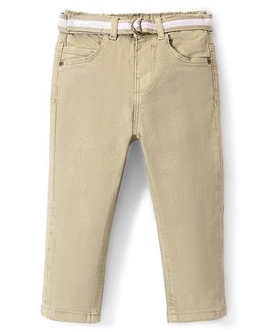 Babyhug Denim Washed Full Length Jeans With Stretch Solid Colour - Light Olive