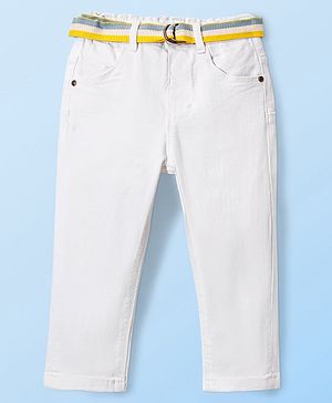 Babyhug Denim Washed Full Length Jeans With Stretch Solid Colour -White