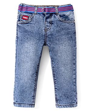 Babyhug Denim Washed Full Length Jeans With Stretch Solid Colour - Blue