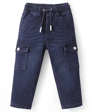 Babyhug Denim Full Length Washed Stretchable Jeans - Dark Blue