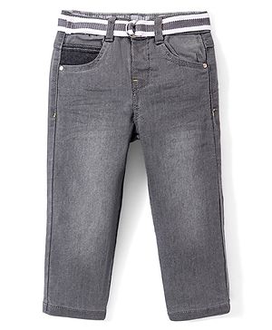 Babyhug Denim Washed Full Length Jeans With Stretch Solid Colour - Grey