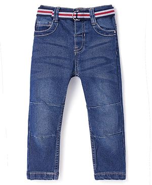 Babyhug Full Length Solid Denim Jeans - Blue