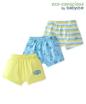 Babyoye 100% Cotton Knit With Anti Bacterial Finish Striped Boxer with Elephant Print Pack of 3  - Multicolor