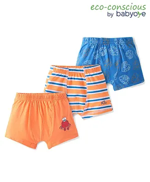 Babyoye 100% Cotton Knit With Anti Bacterial Finish Striped Boxer With Leaf Print Pack of 3 - Multicolor