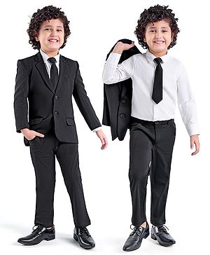 Babyhug Full Sleeves Stretch Party Suit Solid Colour - White & Black