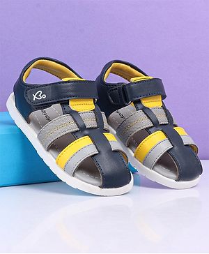 Babyoye Sandals With Velcro Closure- Navy Blue & Grey