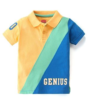Babyhug Cotton Knit Half Sleeves Cut & Sew with Text Graphics Polo T-Shirt - Multicolour