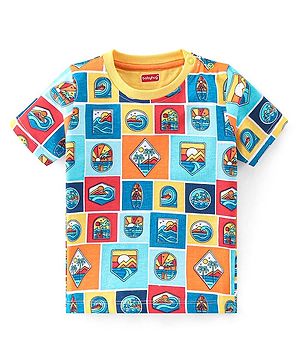 Babyhug 100% Cotton Knit Half Sleeves T-Shirt Scenery Print - Multicolour