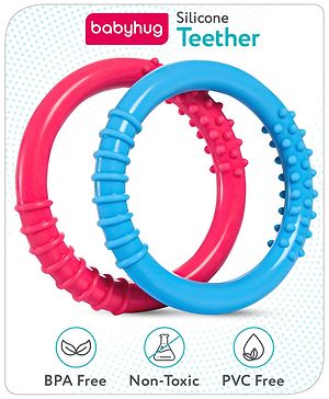 Babyhug Ring Silicone Teether- Blue & Pink