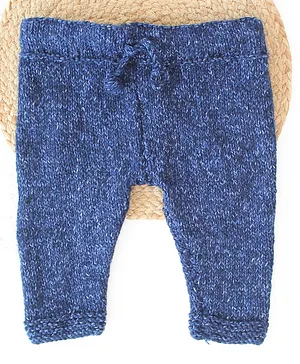 Woonie Hand Knitted Jeans Look Style Acrylic Pant - Navy Blue