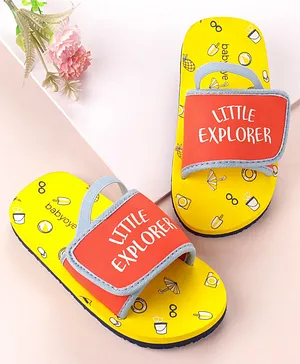 Babyoye Flip Flops with Back Strap Little Explorer Print - Yellow