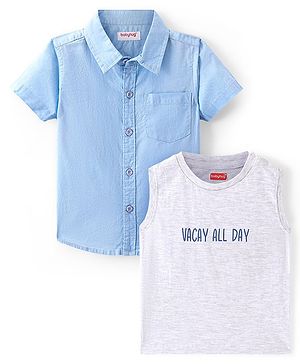 Babyhug Cotton Woven Half Sleeves Solid Shirt with T-Shirt - Blue