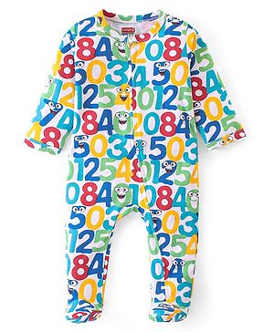 Babyhug Cotton Interlock Knit Full Sleeves Sleep Suit Neumeric Print - Multicolour