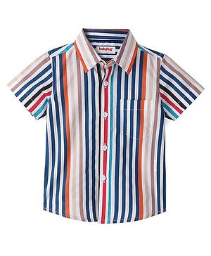 Babyhug 100% Cotton Woven Half Sleeves Regular Collar Striped Shirt- Multicolor