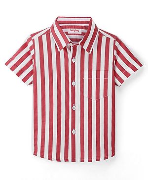 Babyhug Cotton Knit  Half Sleeves Striped Shirt- Red