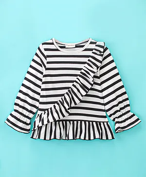 CrayonFlakes Full Sleeves Striped  Frill Detailed  Top - Off White