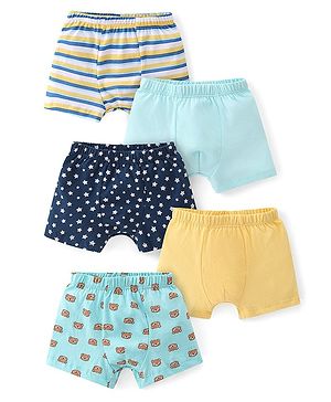 Babyhug 100% Cotton Bear Printed Trunks Pack of 5 - Multicolour