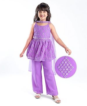 Pine Kids  Sleeveless Embroidered Kurti & Salwar Set with Dupatta Lilac