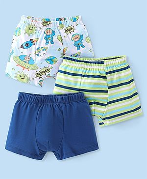Babyhug 100% Cotton Single Jersey Knit Trunk Stripes & Bear Print Pack of 3 - Multicolor