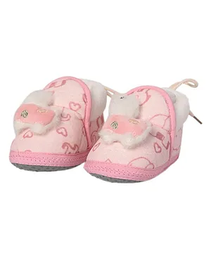 Kid-O-World Llama Applique Detailed & Heart Designed Fur Soft Sole Booties - Pink
