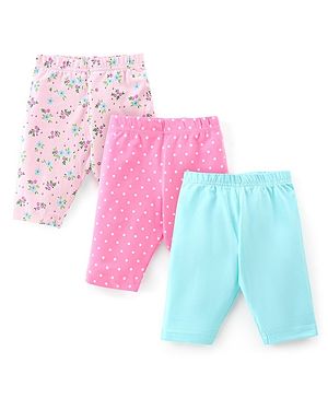 Babyhug Cotton Single Jersey Knit Three Fourth Length Legging Floral Print Pack Of 3 - Multucolor Babyhug Cotton Single Jersey Knit Three Fourth Length Legging Floral Print Pack Of 3 - Multucolor